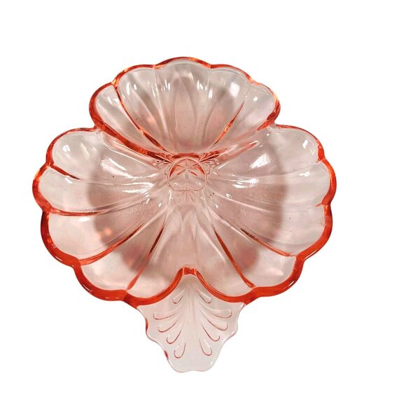 VTG Pink Glass Divided Dish Vanity Trinket Scalloped Edges Decorative Doric 7" - Picture 2 of 9
